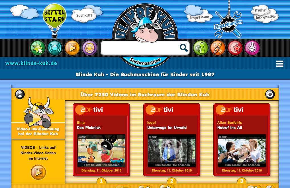 Screenshot der Website blinde-kuh.de