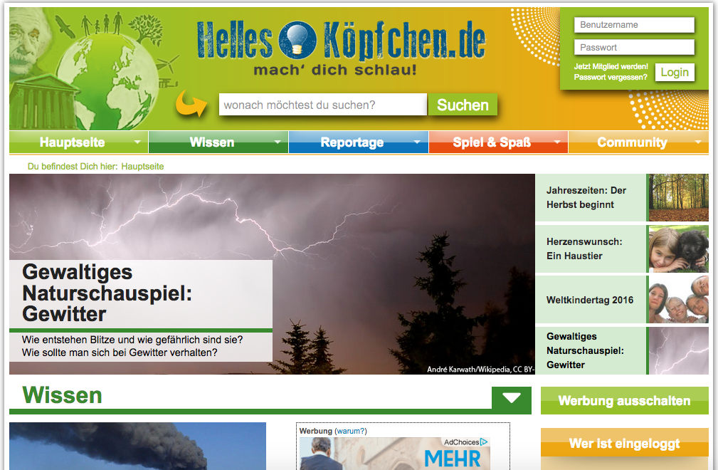 Screenshot der Website helles-koepfchen.de